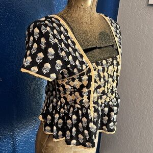 BOHO CROP TOP AMERICAN EAGLE COTTON YELLOW & BLACK SIZE  XS